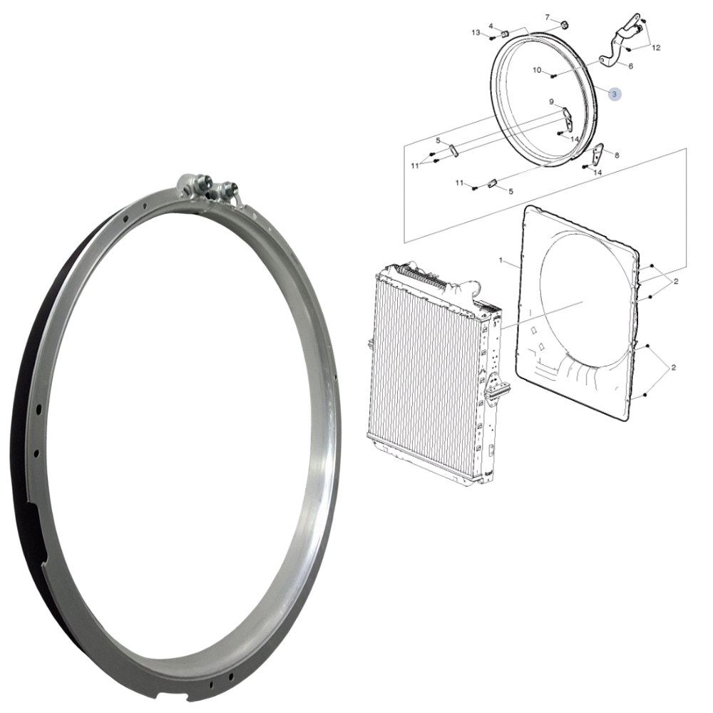 L0209113-Aro Hélice Radiador Ar Cond. -23754294 | 22342521 | 23003426-2 CONEXÕES | 770MM | C/ANEL DE VEDAÇÃO
FH 15/..