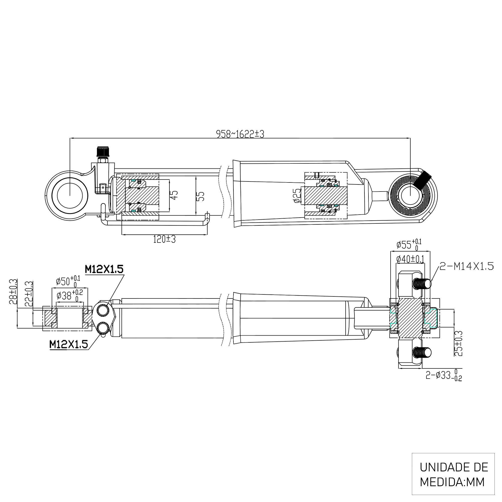 L0308103-Cilindro Basculante Cabine -0035530205 | 0035530105 | 0035530805 | 0035531105 | 0035532205-